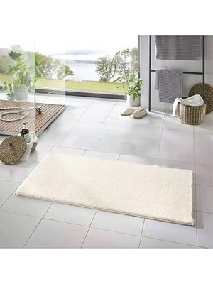 Hakay Rachel Carpet Banyo Paspası 1 Adet 50X80 Peluş Kaymaz Taban Yıkanabilir Banyo Halı Banyo Paspası, Krem