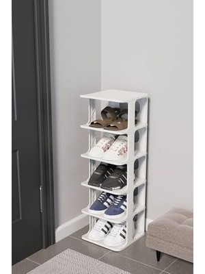 Hakay Coverest Modern 5 Katlı Ayakkabılık, Portatif Ayakkabı Rafı, Kolay Kurulum, 76X24.5X27.5 Cm, 6 Raf ve Destek Parçaları ile (Beyaz)
