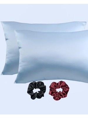 Hakay Ipeksi Saten 50X70 cm Yastık Kılıfı 2 Adet, Kıvırcık Saçlar,dalgalı ve Düz Saçlar, Bordo 2 Adet Hediye Saten Toka,cilt Dostıu,cilt Bakım,kozmetik,hediyelik,çeyizlik Kullanılabilir (Mavi)