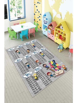 Hakay Pelangi Gri Çarpım Taplosu Eğitici Yıkanabilir Kaymaz Taban Leke Tutmazbebek ve Çocuk Odası Halısı, Koyu Gri 130 x 180