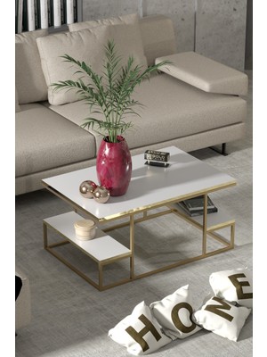 Bezos Delux Orta Sehpa Gold Beyaz 90X60 cm