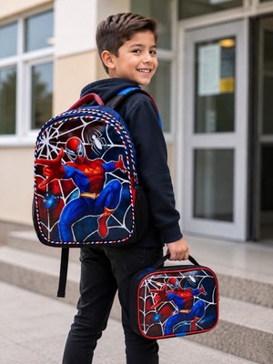 CtStore Spider-Man Erkek Çocuk Okul Çantası ve Beslenme Çantası 3 Bölmeli