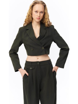 Quzu Crop Haki Kadın Ceket 51287