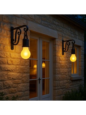 Die Grup Kyrotech 2 Li Set Güneş Enerjili LED Dış Mekan Lamba, Su Geçirmez, Ferforje Askılı, USB Type-C Şarjlı, 3 Modlu, Kapı Önü, Bahçe, Balkon, Garaj ve Işyeri Giriş Aydınlatması, Dekoratif Solar Lamba