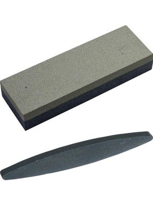 Aesco Aee® Ikili Bileme Taşı Seti – 120# - 320# Grıt Kalın Dikdörtgen 200X50X25 mm & Ince Oval Tırpan Bileme Taşı 229 mm | Bıçak, Balta,makas,satır, Tırpan, Keser Bileyici Doğal Taş Seti