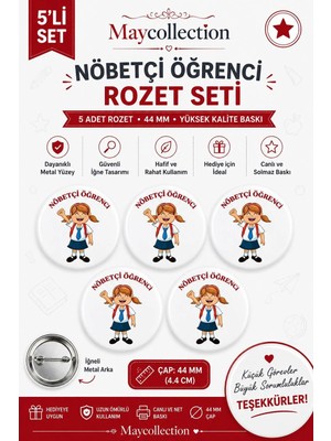 Nöbetçi Kız Öğrenci Okul Rozet Seti Ceket-Çanta-Kalemlik Rozeti  (44MM) 5 Adet