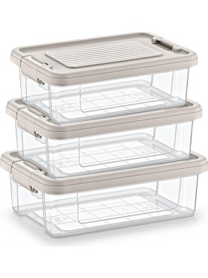 Aesco Hobby Life Infinity 3’lü Orta Boy Saklama Seti (3 x 1.5 Litre) – Mat Dokulu Bej, Kilitli Kapaklı Istiflenebilir Premium Gıda Kabı