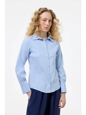 Quzu Slim Fit Mavi Kadın Gömlek 11724