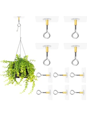 Frefly Store Xspring 10 Adet Tavan Kancaları, Deliksiz Askı, Kendinden Yapışkanlı Tavan Bitki Kancaları, Şeffaf Su Geçirmez Paslanmaz Çelik Gözlü Kancalar, Asma Bitki Lambaları Için