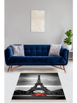 Aesco Pelangi Paris Eyfel Kulesi Dijital Baskı Yıkanabilir Kaymaz Taban Modern Salon Halı ve Yolluk, Gri-Kırmızı 80 x 150