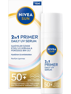 Aesco Nıvea Sun SPF50 Nemlendirici Primer Serum 30ML, Makyaj Bazı, Hyaluron, Antioksidan, Yüksek Güneş Koruyucu
