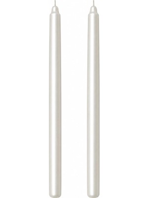 Aesco 2’li Sedefli Beyaz Metalik Şamdan Mum Seti 25 cm – Dekoratif Ince Şamdan Mum, Kokusuz Parafin WAX,%100 Pamuk Fitil, El Döküm, Uzun Süre Yanma (~10 Saat), Şık Sofra, Davet, Nişan, Düğün