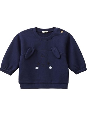United Colors Of Benetton Önü Kulak Detaylı Omzu Düğmeli Bisiklet Yaka Sweatshirt Bebek Sweatshirt,