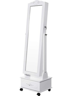 Songmics Songmıcs Tekerlekli ve LED Aydınlatmalı Kilitlenebilir Mücevher Dolabı, Beyaz, JBC61W