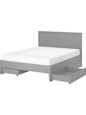 IKEA Çift Kişilik Çekmeceli Karyola Iskeleti 160X200 cm Gri - Modern Iskandinav Tarzı Ahşap Yatak Odası Karyolası (Yatak/şilte Hariç)
