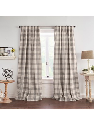 Aesco Elrene Home Fashions Farmhouse Living Grainger Buffalo-Check Karartma Perdesi, Oturma Odası ve Yatak Odası Perdesi, Çubuk Cepli, 132,1 x 241,3 Cm, Gri, 1 Perde