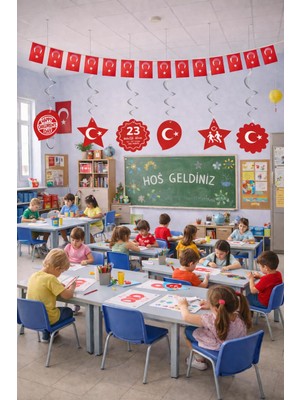 Aesco 23 Nisan Süsleri 23 Nisan Hediyeleri Ipli Ay Yıldızlı Bayrak 50 Li 6'lı Sarkıt