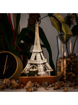 Aesco Paris Eyfel Kulesi 3 Boyutlu LED Masa Lambası - USB Bağlantılı Sarı Işık