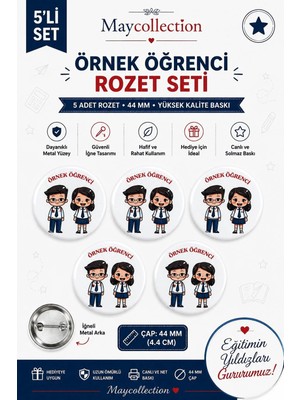 Örnek Öğrenci Okul Rozet Seti Ceket-Çanta-Kalemlik Rozeti  (44MM) 5 Adet