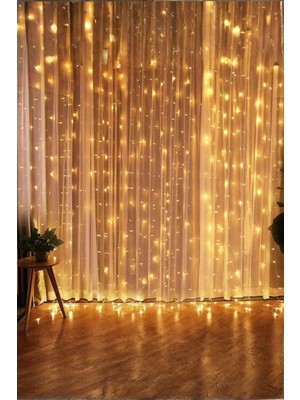 Aesco Zauss Kumandalı 8 Ayrı Moda Sahip 3MX3M (300 cm x 300 Cm) Perde LED 10 Saçaklı Gün Işığı