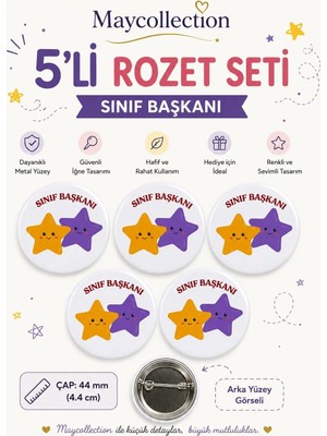 Sınıf Başkanı Öğrenci Okul Rozet Seti Ceket-Çanta-Kalemlik Rozeti  (44MM) 5 Adet