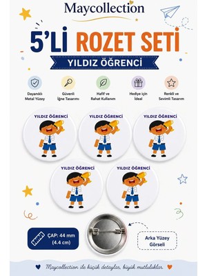 Yıldız Erkek Öğrenci Okul Rozet Seti Ceket-Çanta-Kalemlik Rozeti  (44MM) 5 Adet