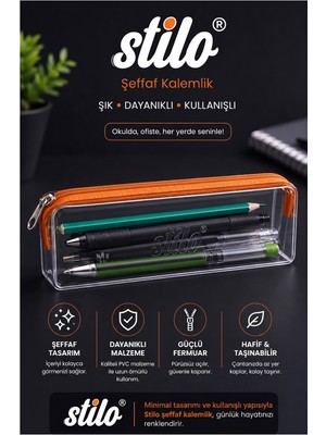 Artlantis Şeffaf Kalemlik 1 Adet Stilo 1129 Tek Bölmeli Fermuarlı Plastik Çocuk Okul Kalem Makyaj Kutusu Neon Renk
