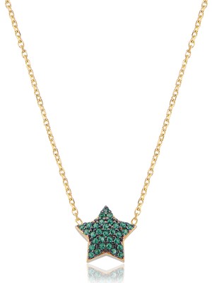 Emiliano Jewellery Zirkon Taşlı Pırlanta Montür Altın Kaplamalı Yıldız Gümüş Kolye