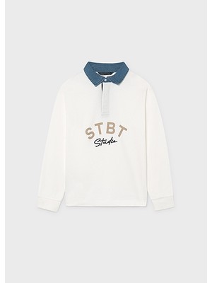 Mayoral Krem Erkek Çocuk Kontrast Yakalı Polo T-Shirt 7105
