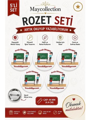 Artık Okuyup Yazabiliyorum Öğrenci Okul Rozet Seti Ceket-Çanta-Kalemlik Rozeti  (44MM) 5 Adet