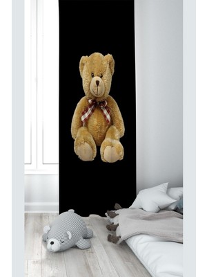 Frefly Store Pelangi Siyah Ayıcık Desenli Dijital Baskı Yıkanabilir Bebek Çocuk Odası Fon Perdesi, Siyah-Kahverengi 140 x 240