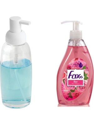 Frefly Store Bosphorus Homi Beyaz Cam Sıvı Sabunluk ve 1 Adet 400 ml Sıvı Sabun Gül Kokulu