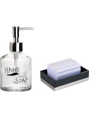 Frefly Store Bosphorus Homi Banyo Seti,el Sabunu Yazılı Cam Sıvı Sabunluk ve Akrilik Siyah Sabunluk