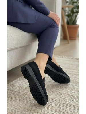 Homiro Kadın Süet Loafer Tokalı Günlük Ayakkabı - Siyah