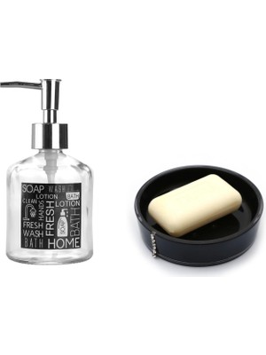 Frefly Store Bosphorus Homi Banyo Seti,siyah Etiketli Cam Sıvı Sabunluk ve Akrilik Siyah Taşlı Sabunluk