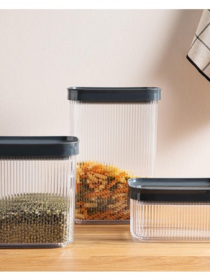 Frefly Store English Home Boston Plastik 3’lü Dikdörtgen Erzak Kabı 700 + 1500 + 2000 ml Antrasit