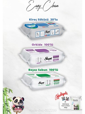 Frefly Store Orkide ve Beyaz Sabun Katkılı Sleepy 100'LÜ, Kireç Sökücü 30'lu Temizlik Havlusu ve Rosie Hediye