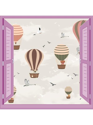 Frefly Store Çocuk Odası Bebek Odası Pencere Poster Duvar Kağıdı Balonlar Kuşlar