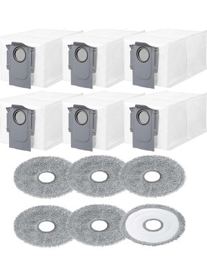 Frefly Store Qrevo S/qrevo Maxv/qrevo Pro/qrevo C/qrevo L/qrevo S/qrevo Curv/qrevo Master/qrevo Maxv/qrevo Plus/qrevo Slim Roborock ile Uyumlu 6 Adet Toz Çöp Torbası,6 Adet Mop Paspas Bez Yedek Parça Seti-12 Parça