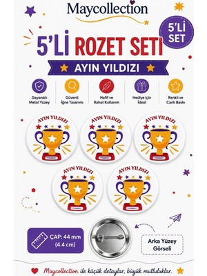 Ayın Yıldızı Öğrenci Okul Rozet Seti Ceket-Çanta-Kalemlik Rozeti  (44MM) 5 Adet