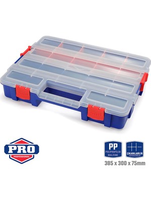 Frefly Store Workpro Profesyonel Istiflenebilir Organizer, 17 Gözlü, 38X30X6.8CM, Şeffaf Kapaklı, Polipropilen, Ayarlanabilir Bölmeli