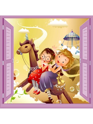 Frefly Store Çocuk Odası Bebek Odası Pencere Poster Duvar Kağıdı At Kız