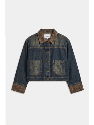 It's Basic Kadın T.kot Rengi 2W6-8 Oversize Kemer Boy Leopar Detaylı Tasarım Denim Ceket