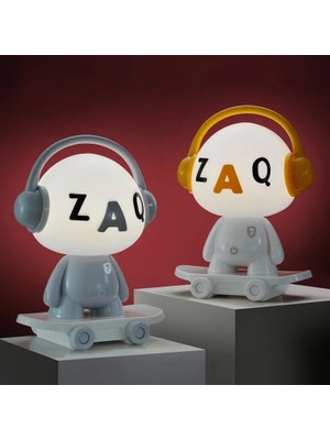 Frefly Store Coverzone Renkli Karakterli USB Kablolu Gece Lambası Çocuk Odası Yatak Odası Veya Masaüstü Dekoratif Aydınlatma Sevimli Kaykay Işık MD6705 (Sarı)