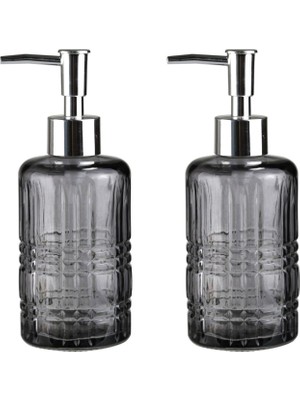 Frefly Store Banyo Seti Cam Sıvı Sabunluk 2 Adet,kristal Desenli Gri 300ML 6,8X17,6CM