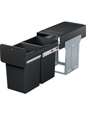 Frefly Store Hailo Ecoline Design L Gömme Çöp Ayırma Sistemi | 2 x 14 L | 28 L | Duo Çöp Ayırıcı Teleskopik Raylar Üzerinde Tam Çekmeli | Çıkarılabilir Kapak, Raflı | Çelik Sac | Almanya'da Üretilmiştir | Siyah