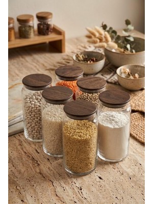 Frefly Store Nero Zone Bambu Kapaklı Cam Saklama Kabı 1300 ml 6'lı - Vakumlu Kiler Bakliyat Kavanoz Seti
