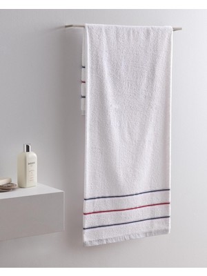 Frefly Store Madame Coco Bourrache Pamuklu Banyo Havlusu - Beyaz/lacivert - 70X140 cm
