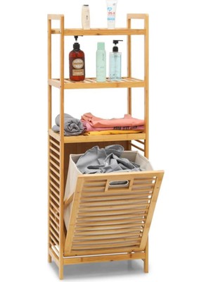 Frefly Store Digithome Bambu Kirli Sepetli 3 Raflı Çok Amaçlı Banyo Düzenleyici Çamaşır Sepeti Organizer DB-0002