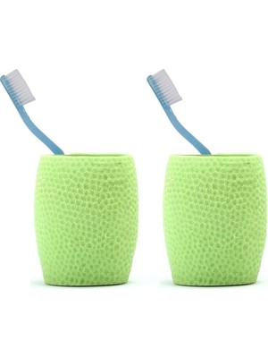 Frefly Store Sia 2 Adet Diş Firçalik,macunluk Yeşil Petek Desenli Poliresin 8X8X10CM 400ML Banyo Seti
